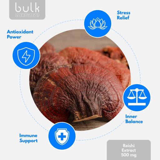 Reishi Extract 500mg + Vitamin C & Ashwagandha - 180 Capsules - 90 Day Supply
