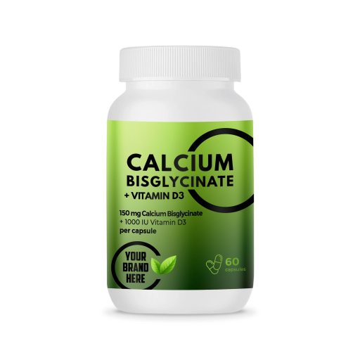 Calcium Bisglycinate 150 mg + Vitamin D3 – 60 Capsules – White Label – MOQ 20 Units – EU Supplier