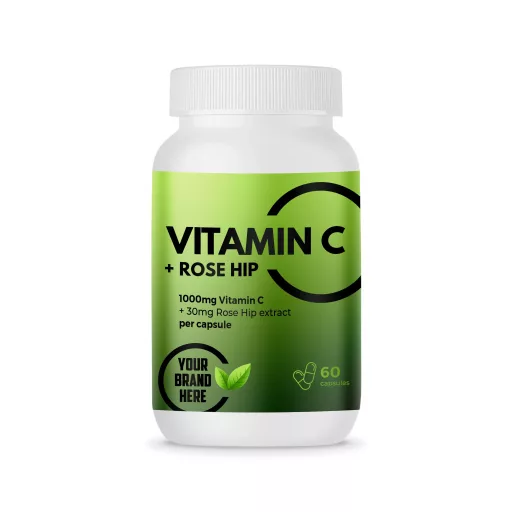 Vitamin C 1000mg + Rose Hip  – White Label– 60 Capsules – MOQ 20 Units – EU Supplier