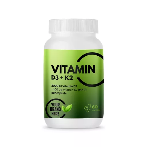 Vitamin D3 + K2 – 60 Capsules – White Label – MOQ 20 Units – EU Supplier